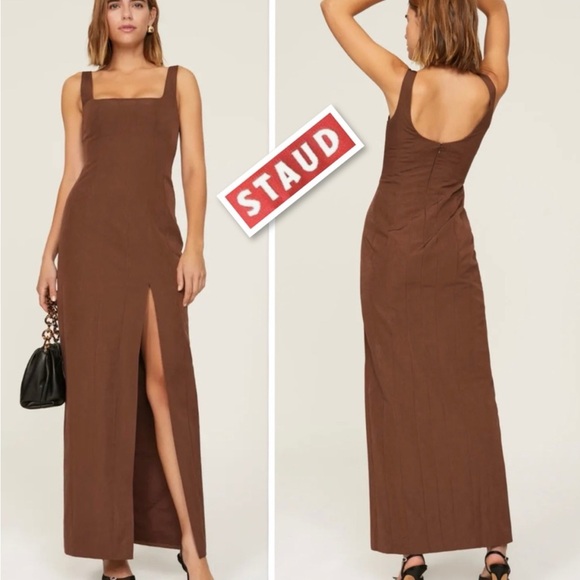 Staud Portrait Maxi Dress Gown Chocolate Brown Size 4 - Picture 2 of 13